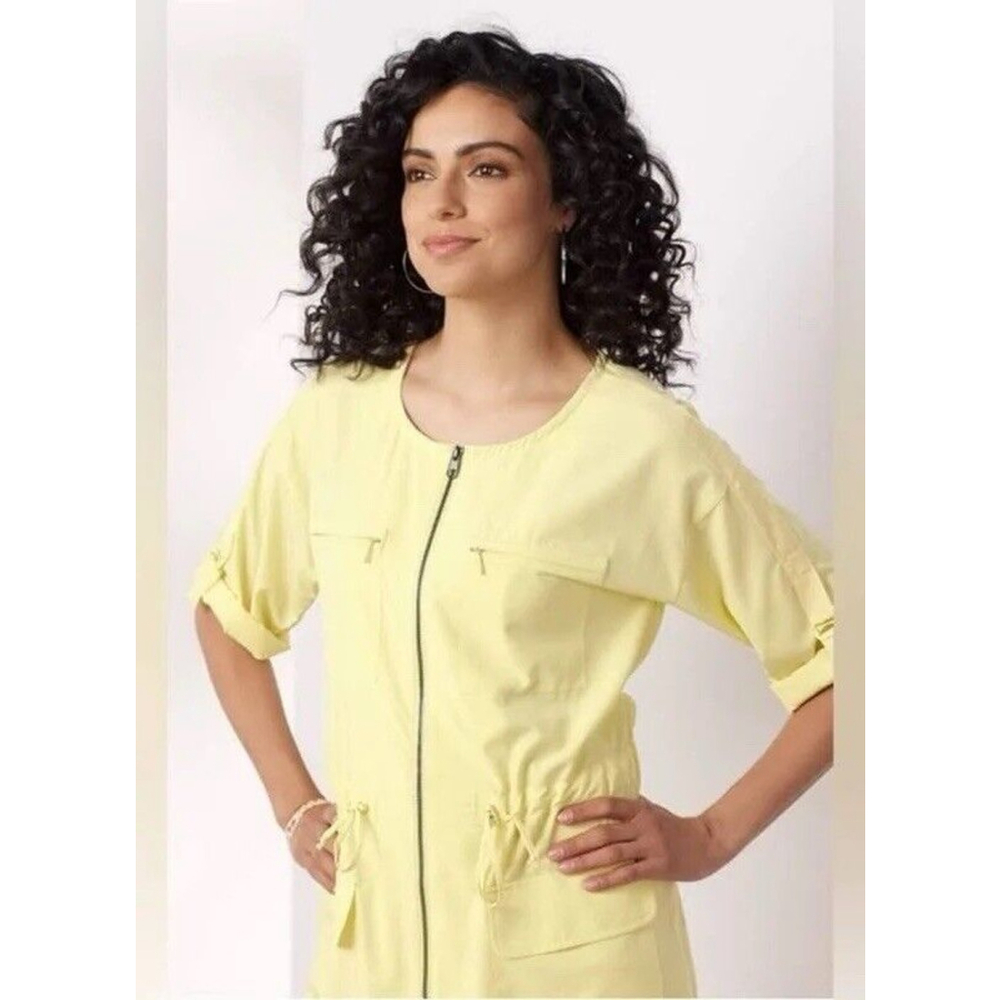 Soft Surroundings Go‎ Lively Traverse Dress Yellow Roll Tab Sleeve Women's M - Picture 3 of 8